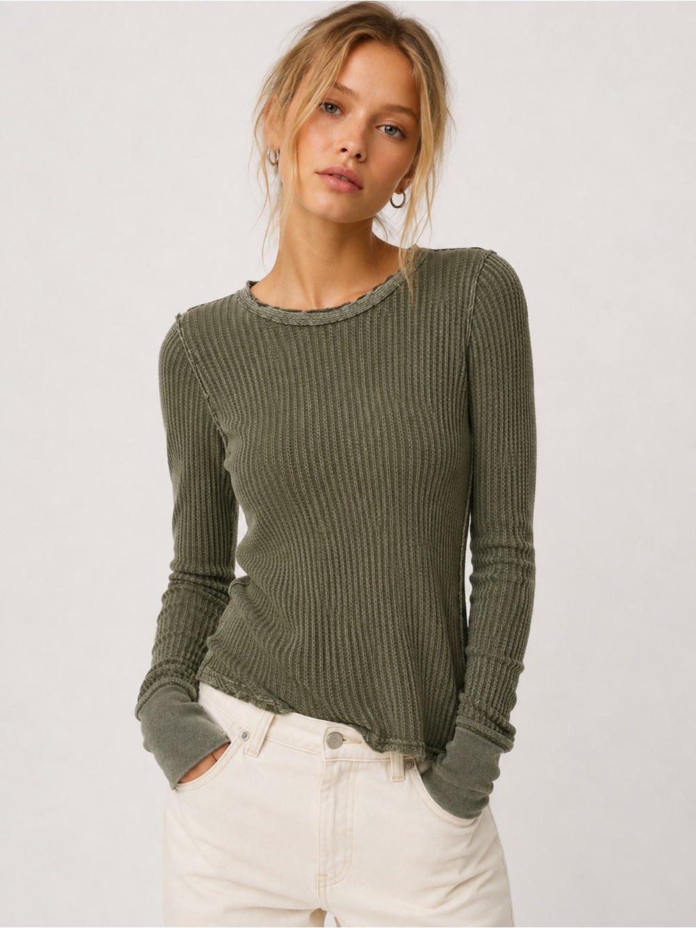 Free People We The Free Long Sleeve Thermal Top – Faded Green – XS